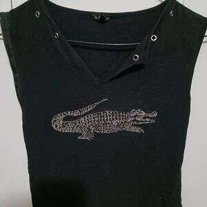 Le Chateau Sleeveless Black Shirt with Zipper and Silver Aligator Women's Size M